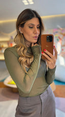Blusa Verde Militar Manga Comprida Tule - TYNA - foto 1