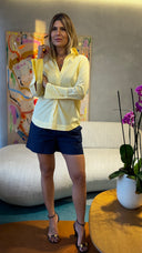 CAMISA FLORENÇA PUNHO AMARELO CLARO