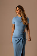 Vestido Midi Azul com Fenda Lateral - TYNA - foto 2