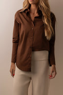 Camisa Florença Punho Largo Marrom - TYNA - foto 1