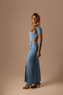 Vestido Midi Azul com Fenda Lateral - TYNA - foto 4